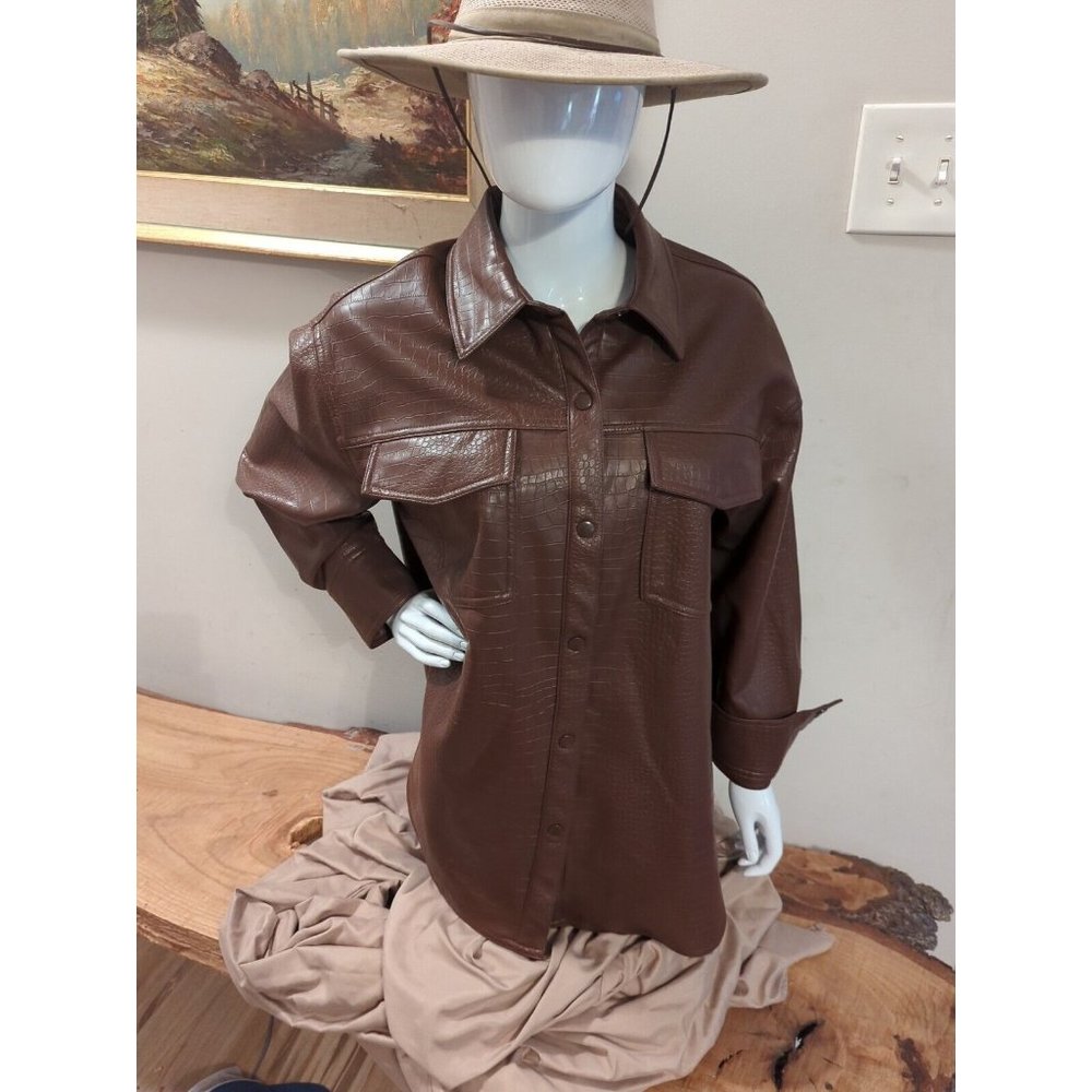 Croc Faux Leather Overshirt Fleece lined. Meshki. Women's Medium.